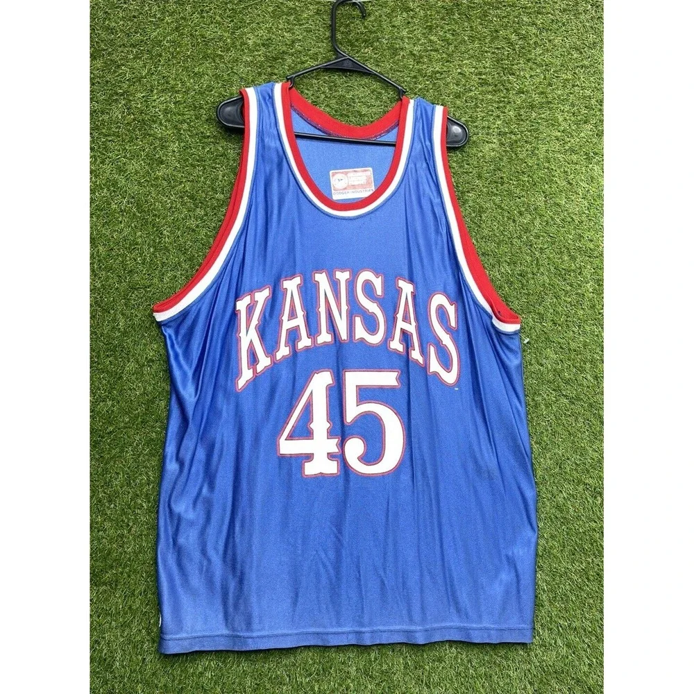 Vintage Dodger Blue Kansas Jayhawks Basketball Jersey Mens 2XL XXL #45 Blue 90s